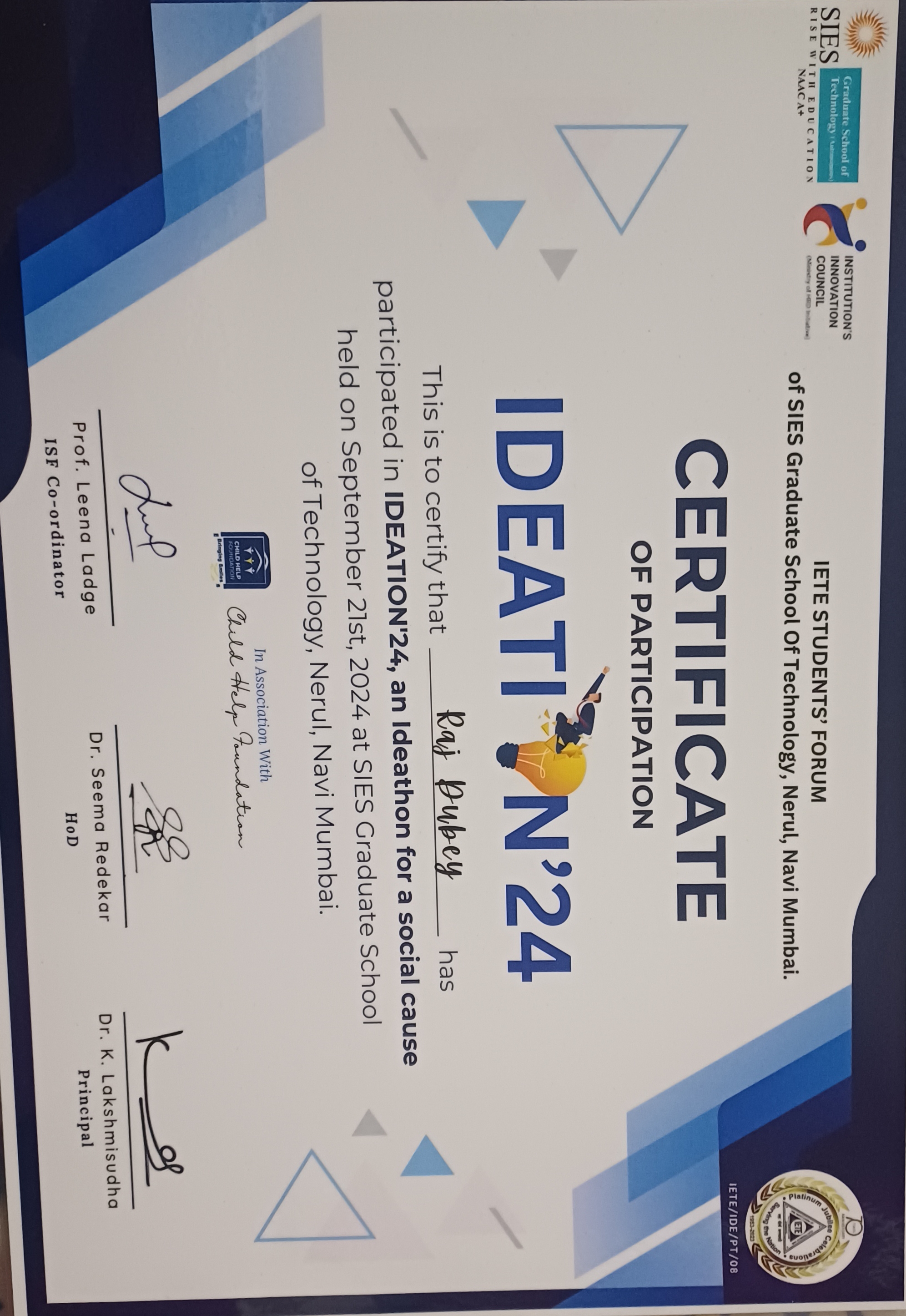 Ideation Competition Certificate